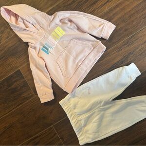 Puma Girls Pink Hoodie with Cream Joggers Set
